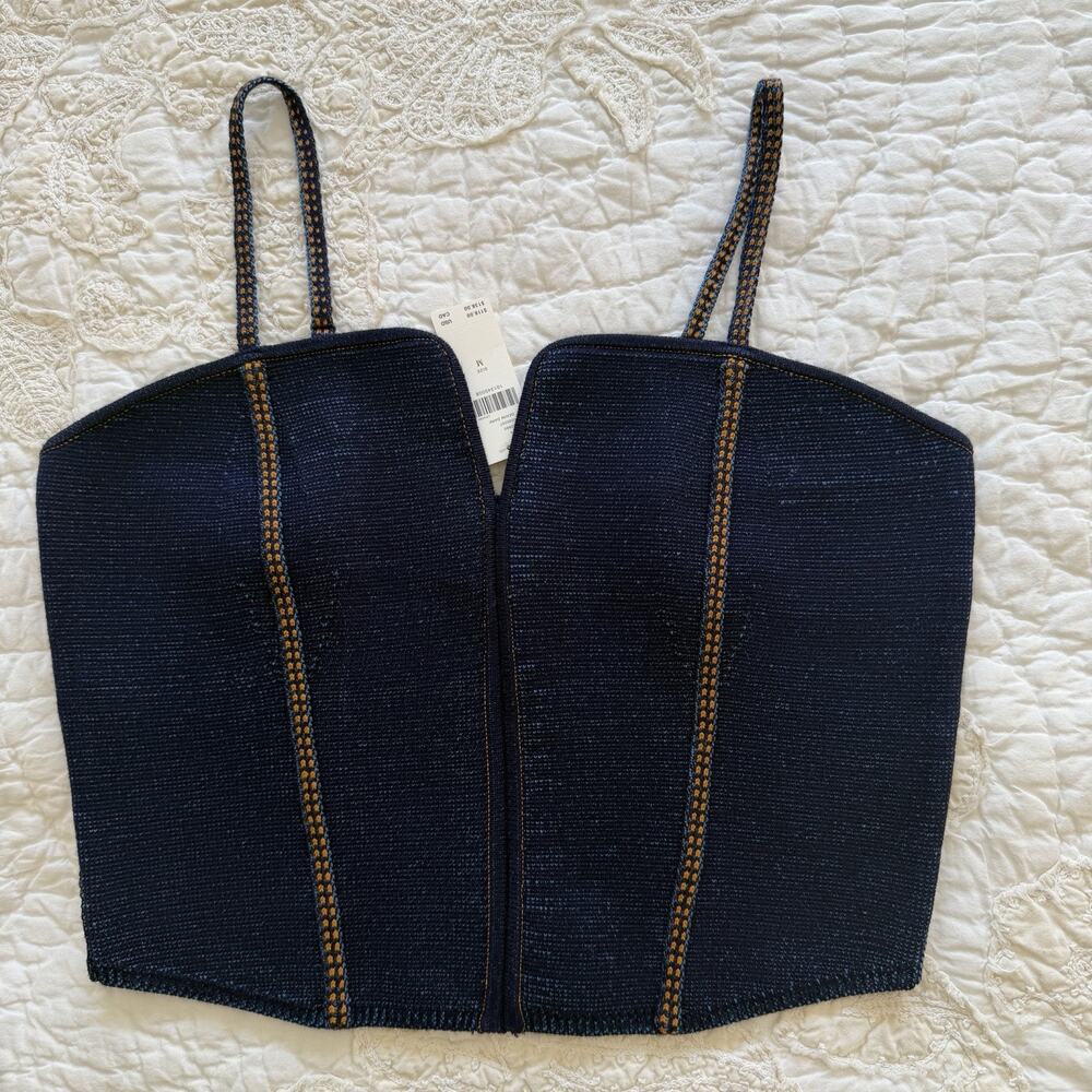 Anthropologie Pilcro Denim Stretch Bustier Crop Top Spaghetti Strap Medium NWT